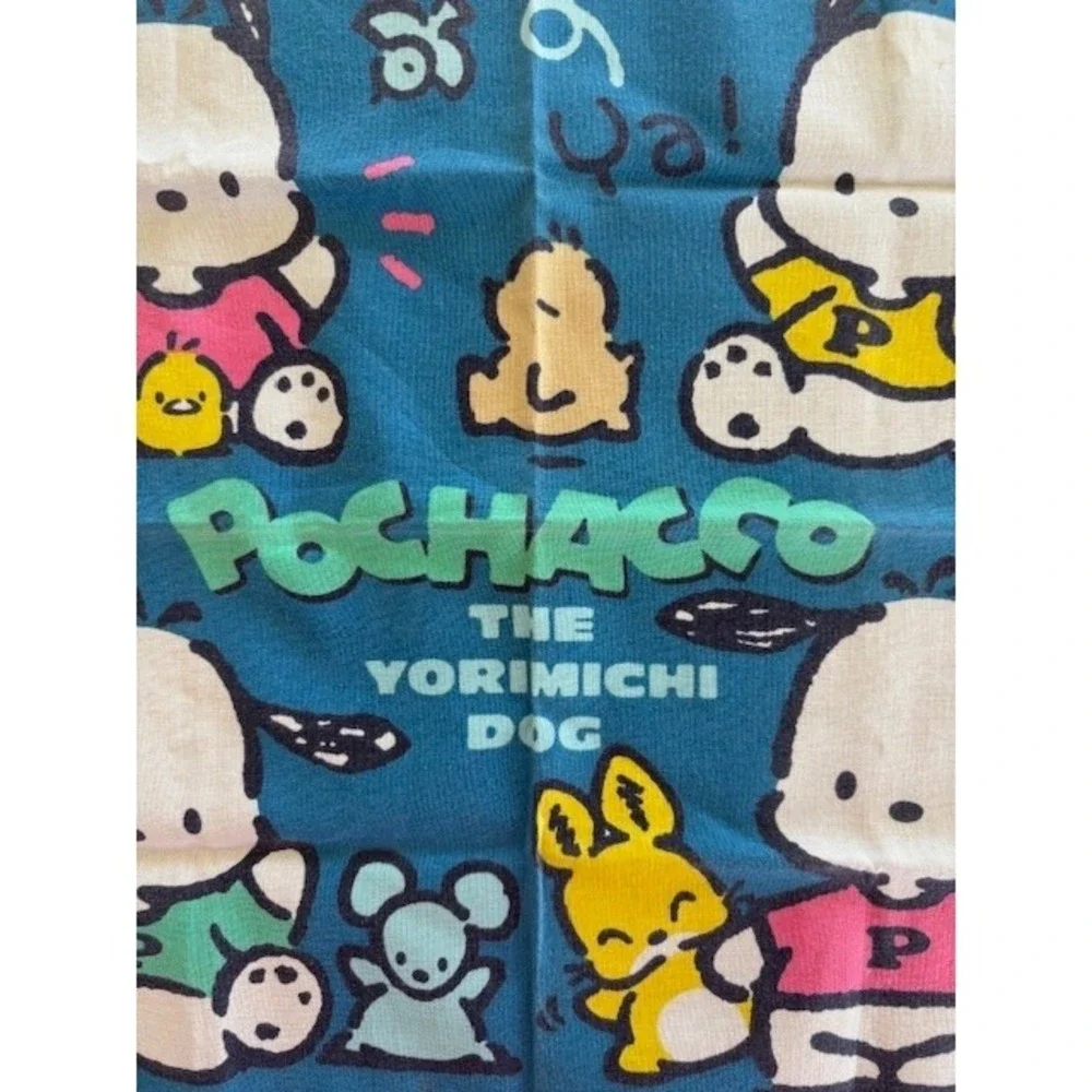 Vintage Sanrio Pochacco The Yorimichi Dog Blue Handkerchief Cotton‎ 11.5
